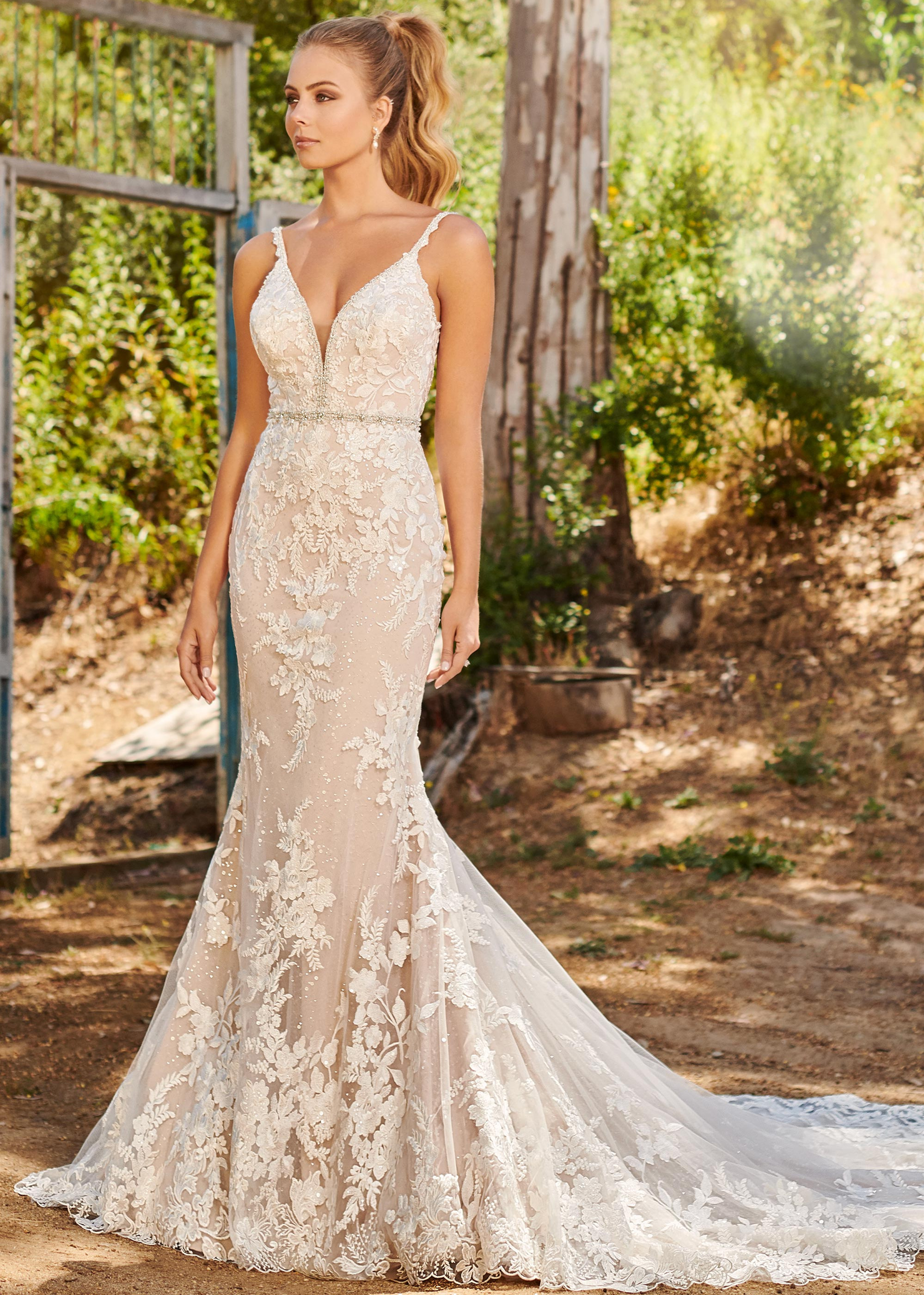 Mermaid Beaded Ivory Lace Tulle Wedding Dress With Champagne Lining